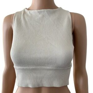 Betsey Johnson Tank Top Sport Bra Womens Off White Ribbed